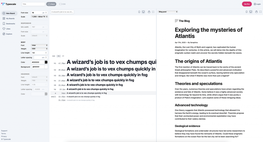 Screenshot of the TypeScale tool as an example of a great branding tool
